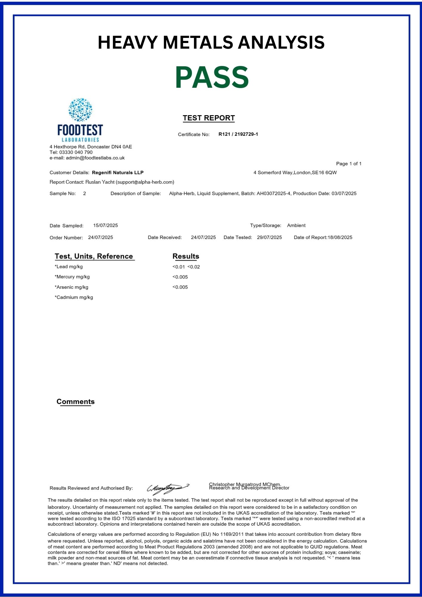 HEAVY METALS ANALYSIS