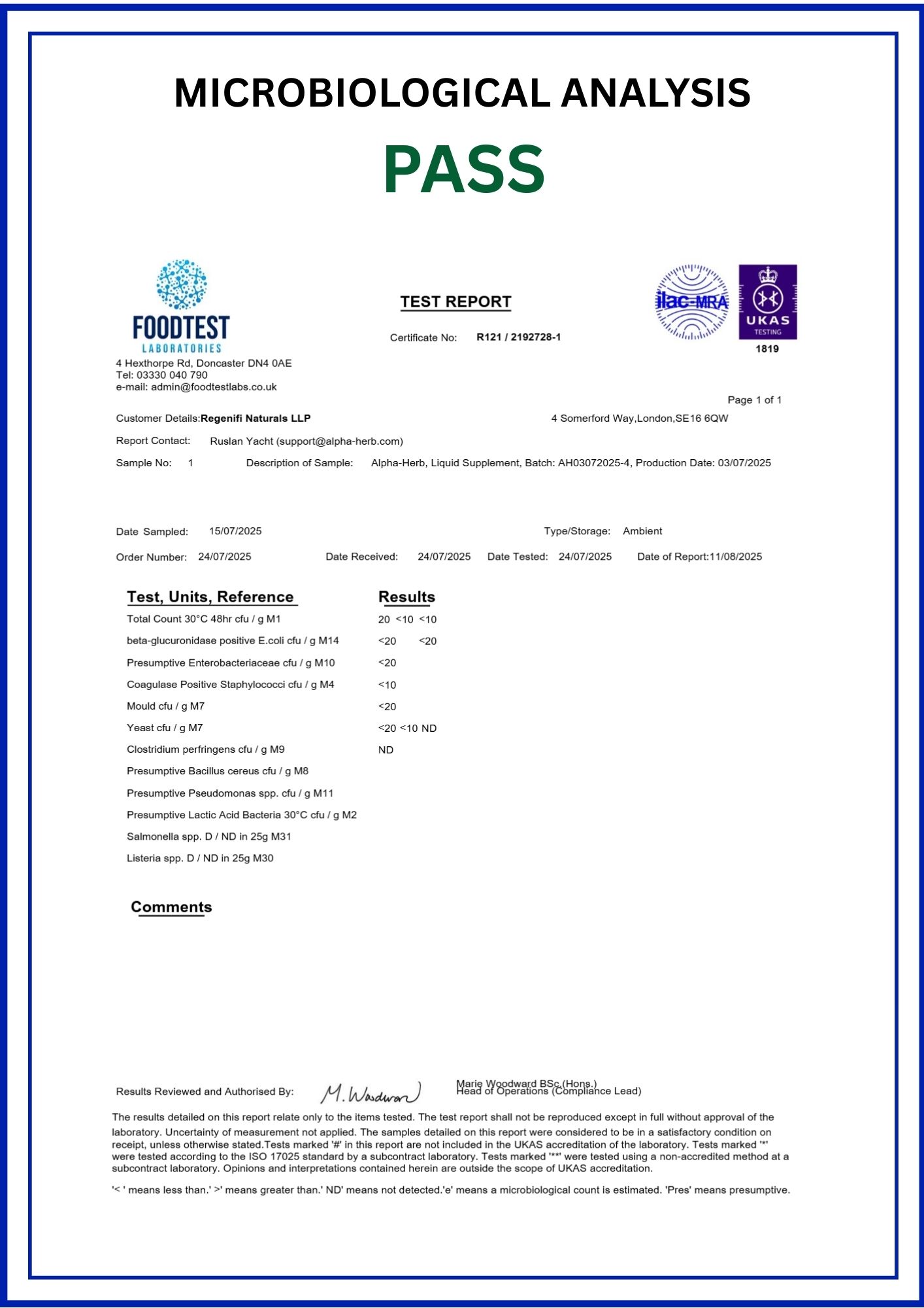 MICROBIOLOGICAL ANALYSIS